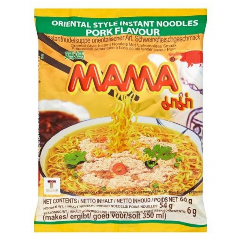 Mama Pork Flavour Instant Thai Yellow Noodles Box of 30 packs